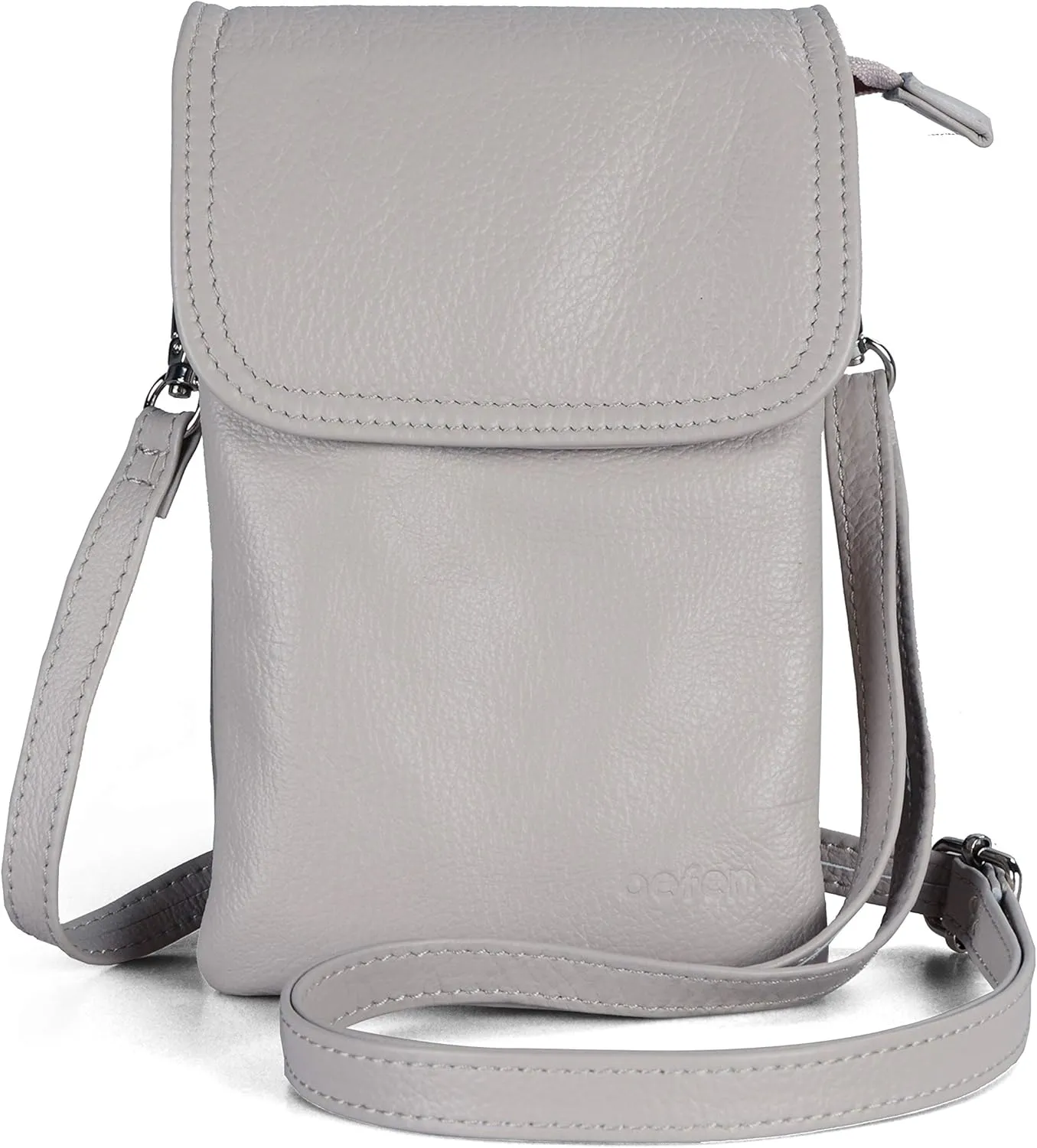 befen Genuine Leather Small Crossbody Bags for Women Cell Phone Bag Cross Body Purses,Silver Zipper