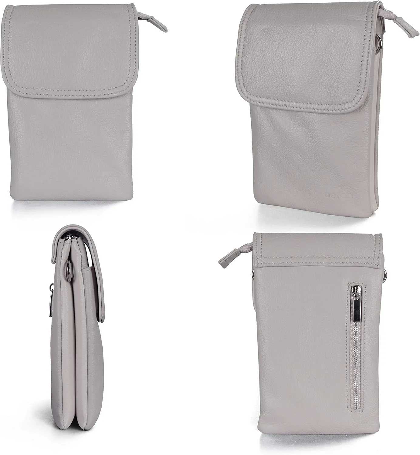 befen Genuine Leather Small Crossbody Bags for Women Cell Phone Bag Cross Body Purses,Silver Zipper