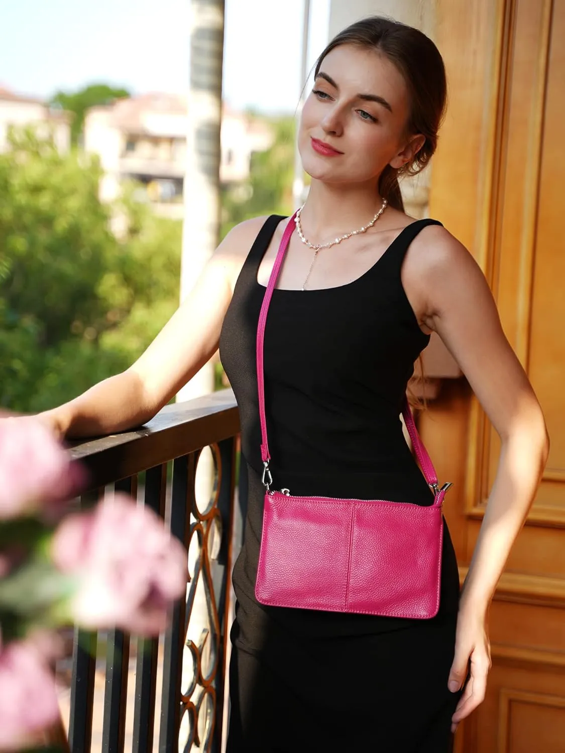 befen Genuine Leather Wristlet Clutch Wallet Purses Small Crossbody Bags for Women with RFID Blocking Card Slots