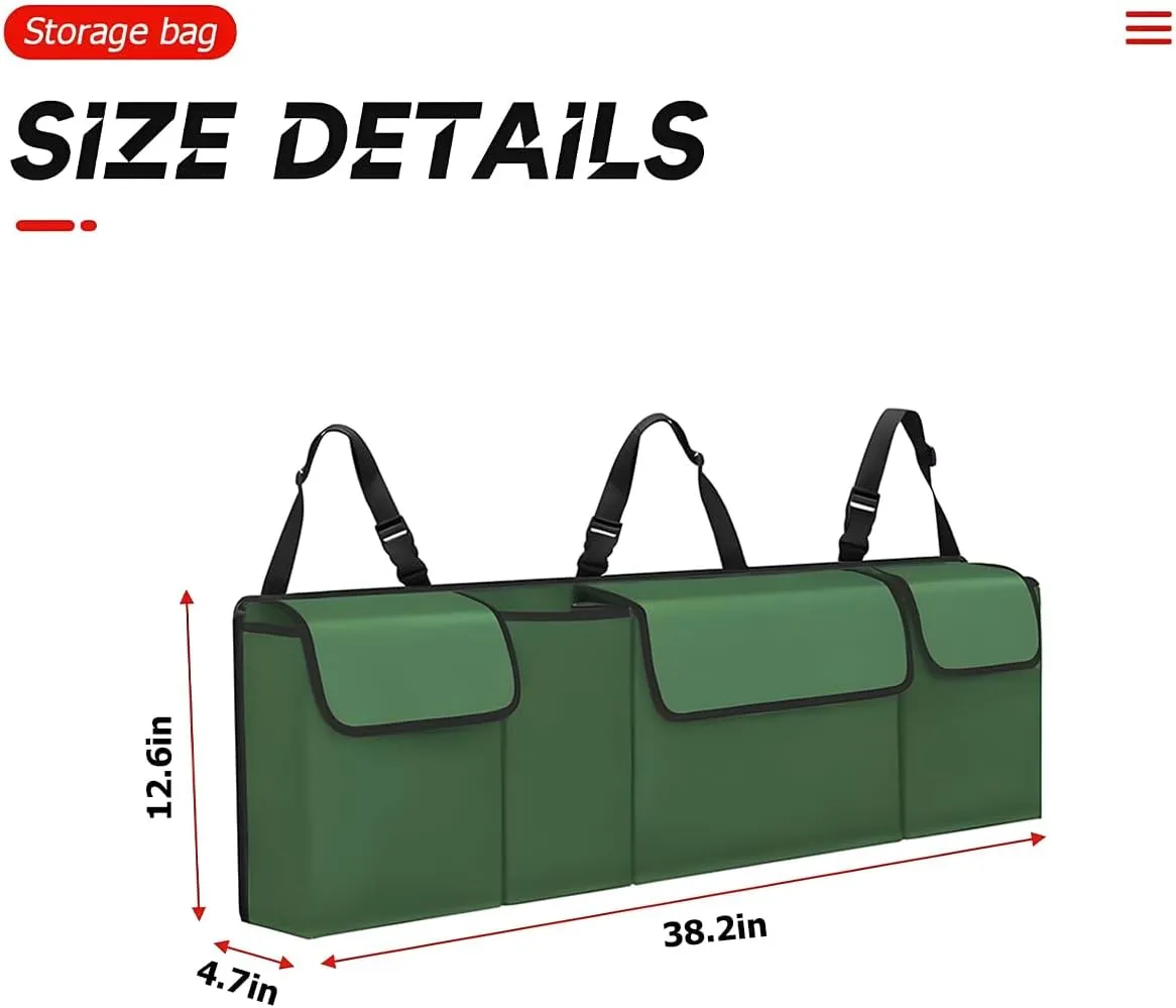 BELOMI Car Trunk Organizer, Auto Waterproof Sturdy Backseat Hanging Large Storage Collapsible Cargo Bag with Anti-Slip Adjustable Strip&4 Pockets, Vehicle Interior Accessories for Man Woman (Green)