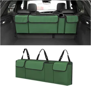 BELOMI Car Trunk Organizer, Auto Waterproof Sturdy Backseat Hanging Large Storage Collapsible Cargo Bag with Anti-Slip Adjustable Strip&4 Pockets, Vehicle Interior Accessories for Man Woman (Green)