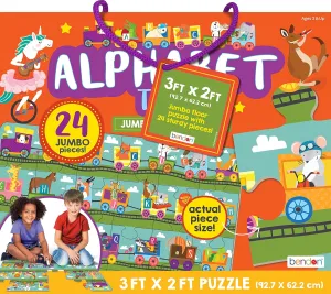 Bendon Alphabet Letter Train Shaped Jumbo Jigsaw Floor Puzzle (24 pcs, 3 x 2 feet Long) - Kids Vehicle Puzzles, Large Floor Puzzles for Preschoolers and Kids Ages 3 