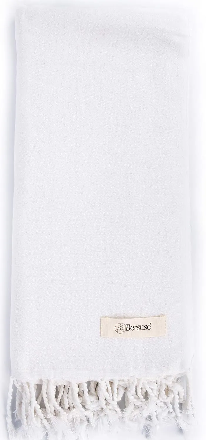 Bersuse 100% Cotton Laodicea Turkish Towel Bath Towel Beach Towel Pool Towel - Beach Essentials for Your Beach Bag - 37x70 Inches, White