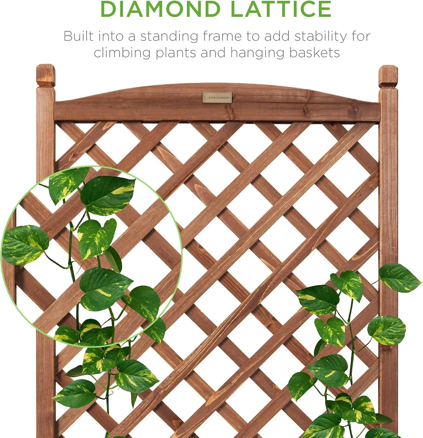 Best Choice Products Set of 2 48in Wood Planter Box & Diamond Lattice Trellis, Mobile Outdoor Raised Garden Bed for Climbing Plants w/Drainage Holes, Optional Wheels - Walnut