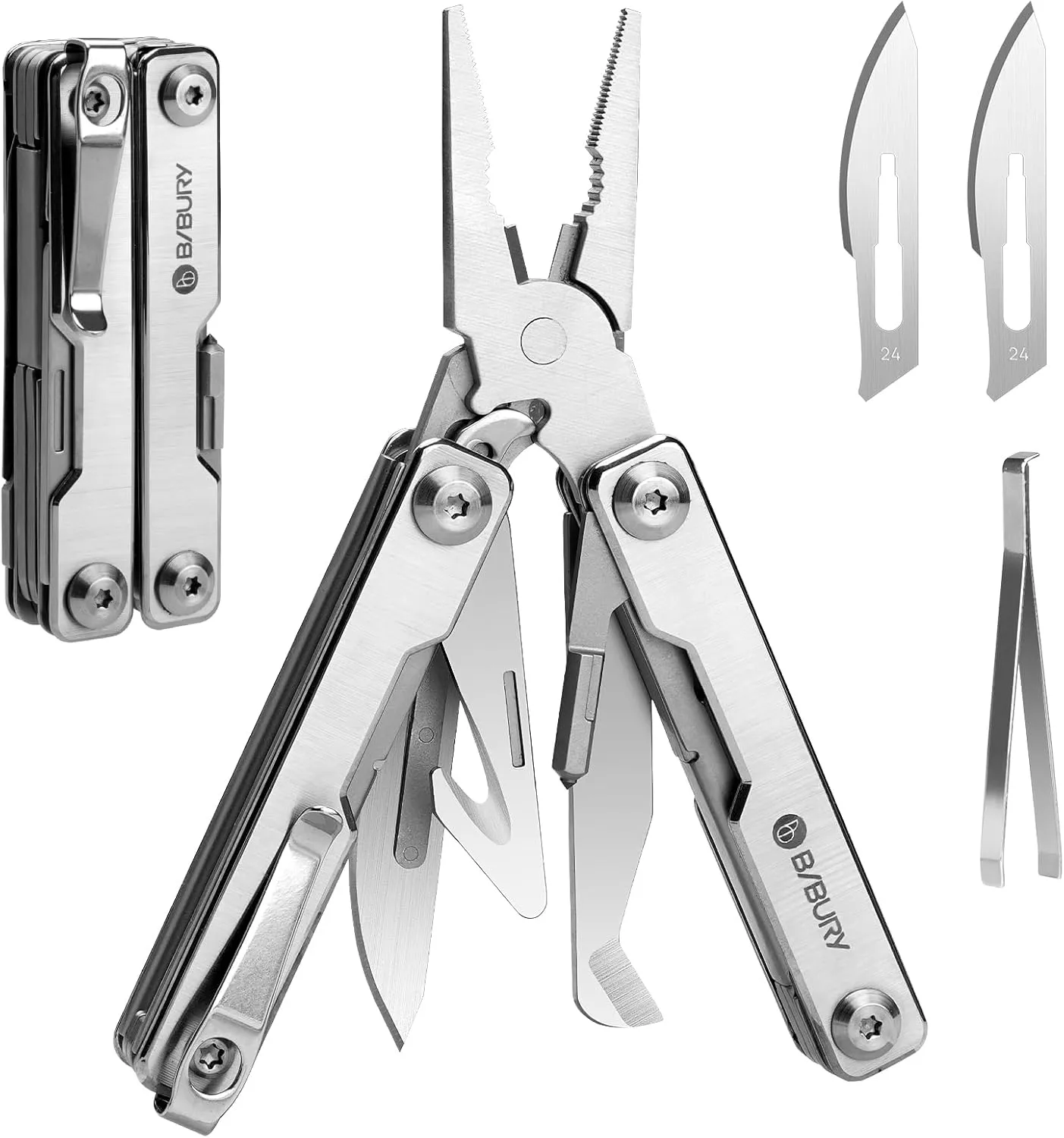 BIBURY Mini Multitool Pliers BI2051A, Mini Pocket Pliers with Window Breaker, Seat Belt Cutter, Bottle Opener for Outdoor Survival, EDC Multi Tool with Pocket Clip, Gifts for Men & Women