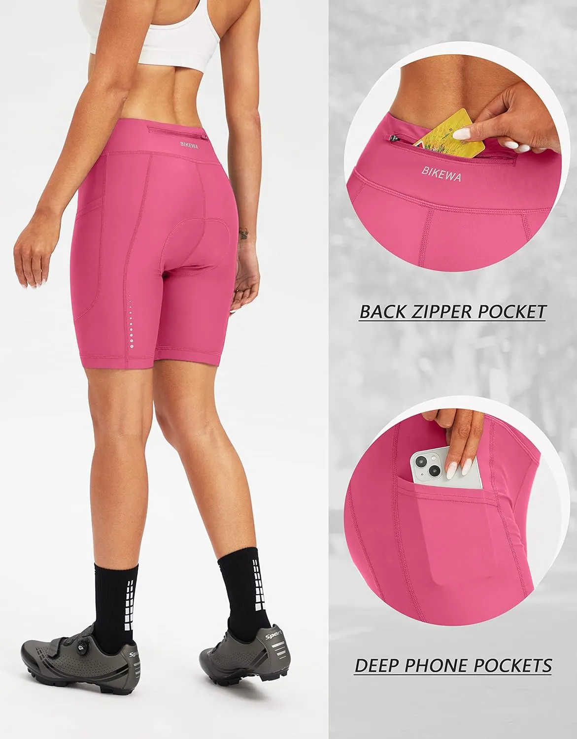 Bikewa Women's 4D Padded Bike Shorts Cycling Riding Road Biking Bicycle Cycle Shorts for Women Zipper Pockets