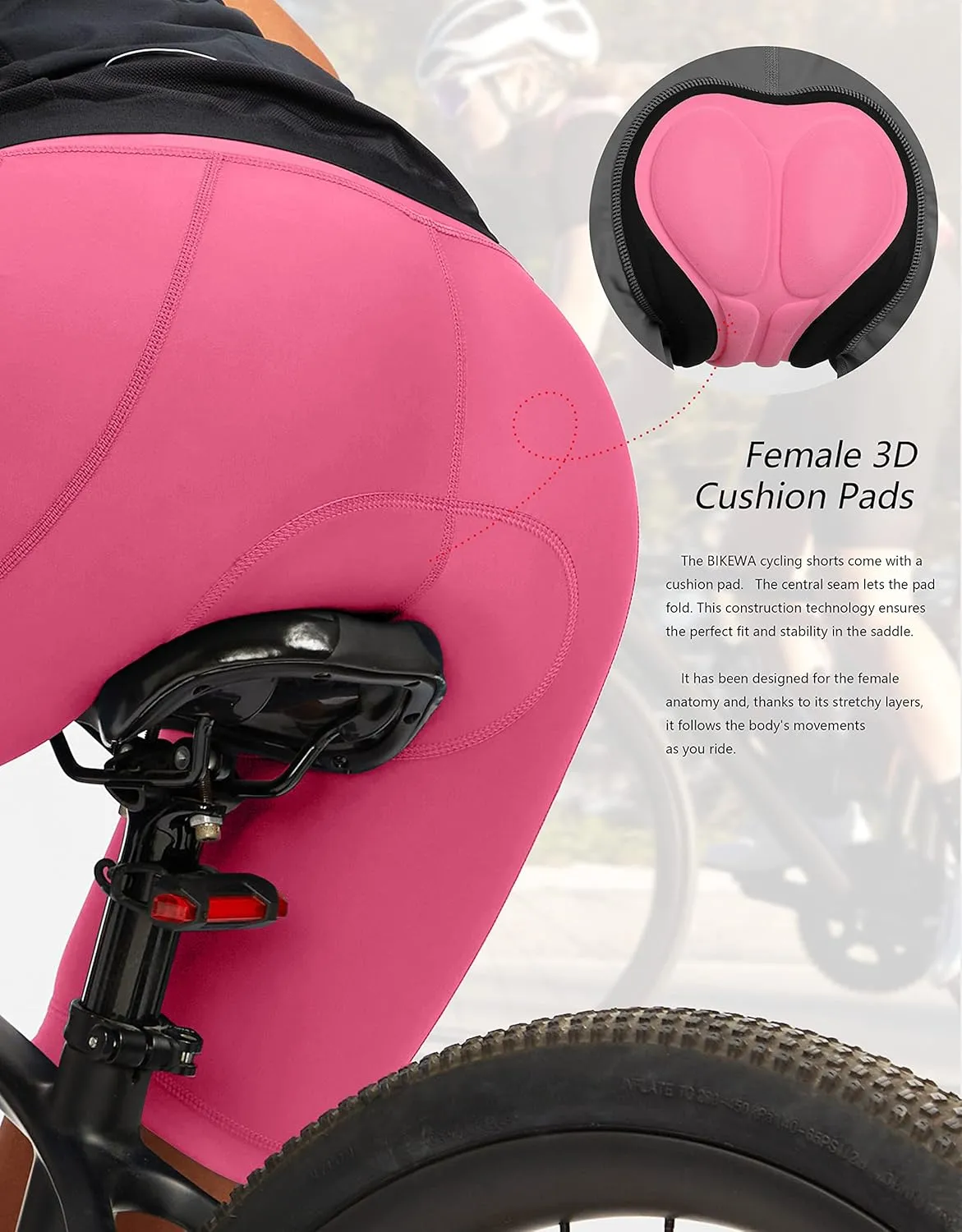Bikewa Women's 4D Padded Bike Shorts Cycling Riding Road Biking Bicycle Cycle Shorts for Women Zipper Pockets