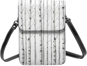 Birch Tree Print Small Cell Phone Purse Small Crossbody Bags Women Pu Leather Shoulder Bag Handbag