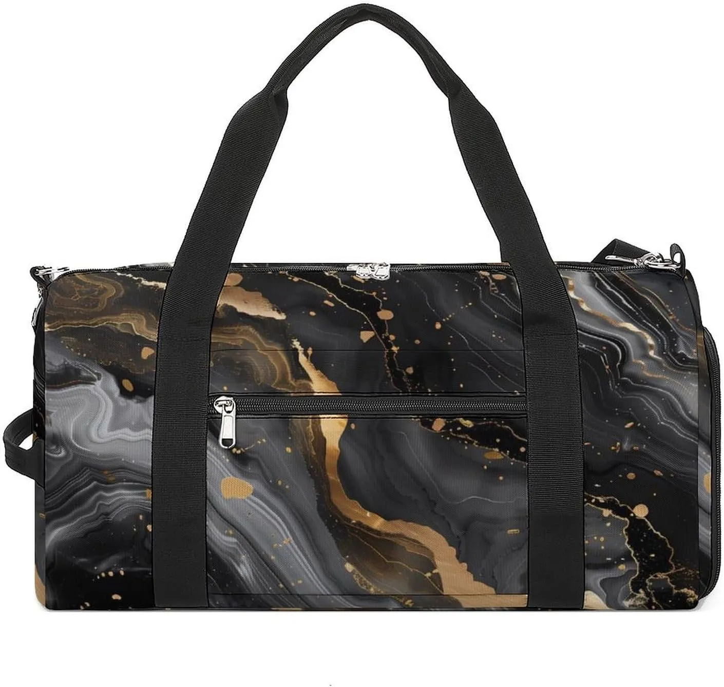 Black And Gold Abstract Marble Texture Sports Gym Bag for Men Women Travel Duffel Bag with Shoulder Strap