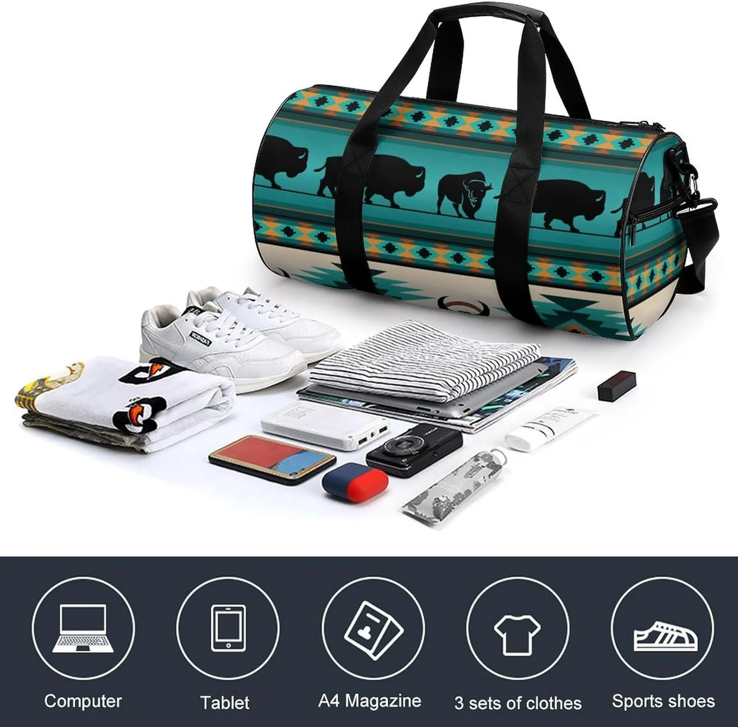 Black And White American Flag Fitness Bag Waterproof And Stain Resistant Suitable for Unisex