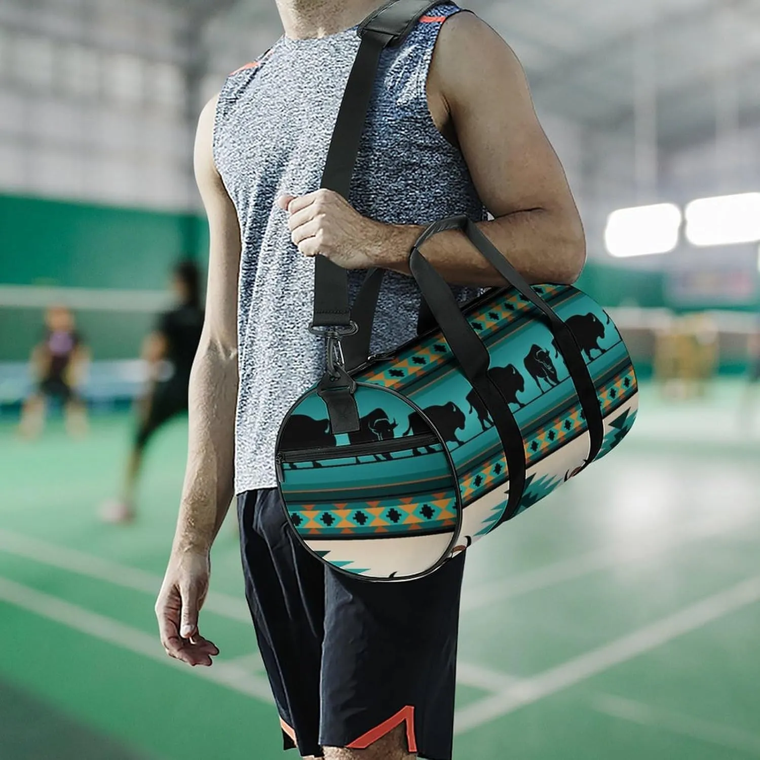 Black And White American Flag Fitness Bag Waterproof And Stain Resistant Suitable for Unisex