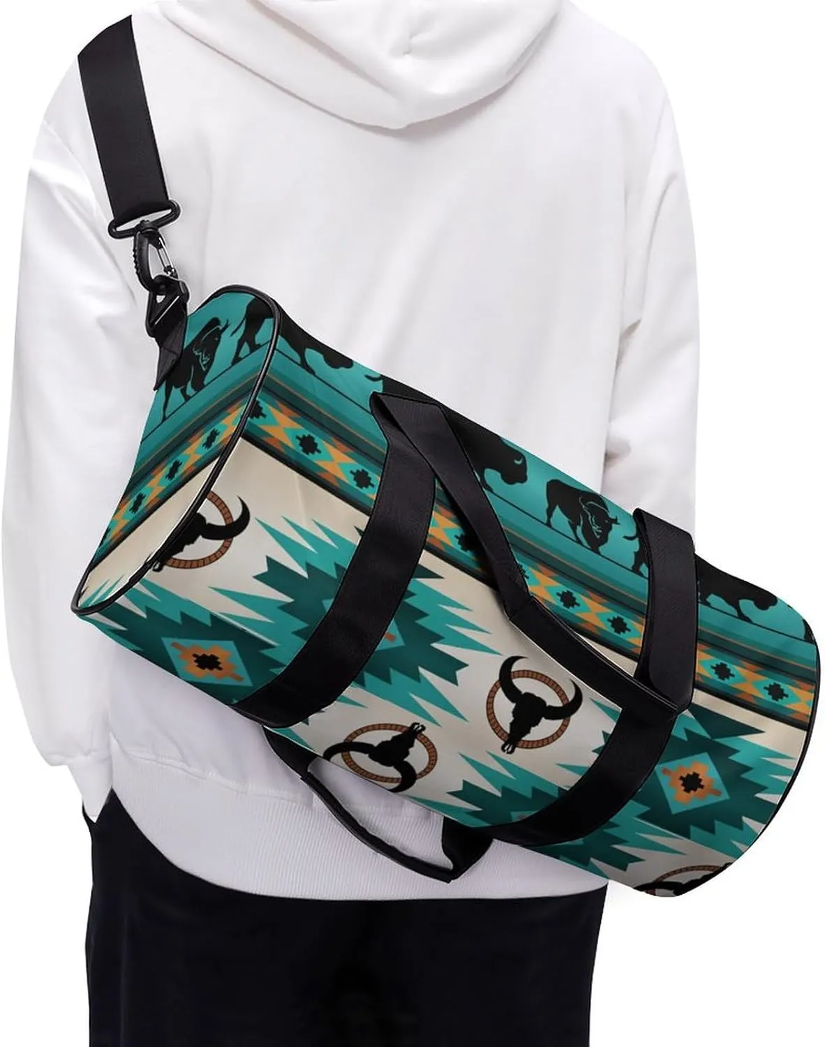 Black And White American Flag Fitness Bag Waterproof And Stain Resistant Suitable for Unisex