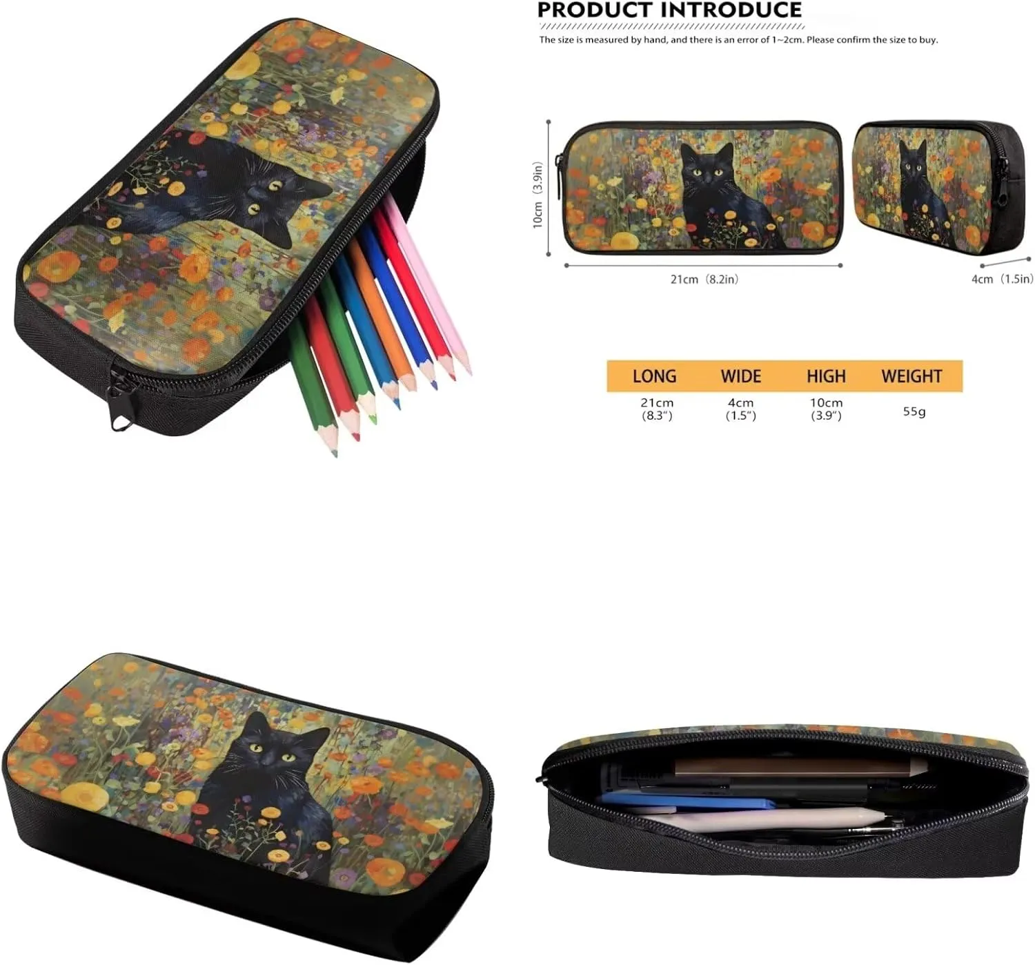 Black Cat Toddler Backpack and Lunch Box Set with Pencil Box Case Boys Preschool Backpack Cute Bookbag for Teen Girls Gift for Back-To-School Season,Birthdays,Etc