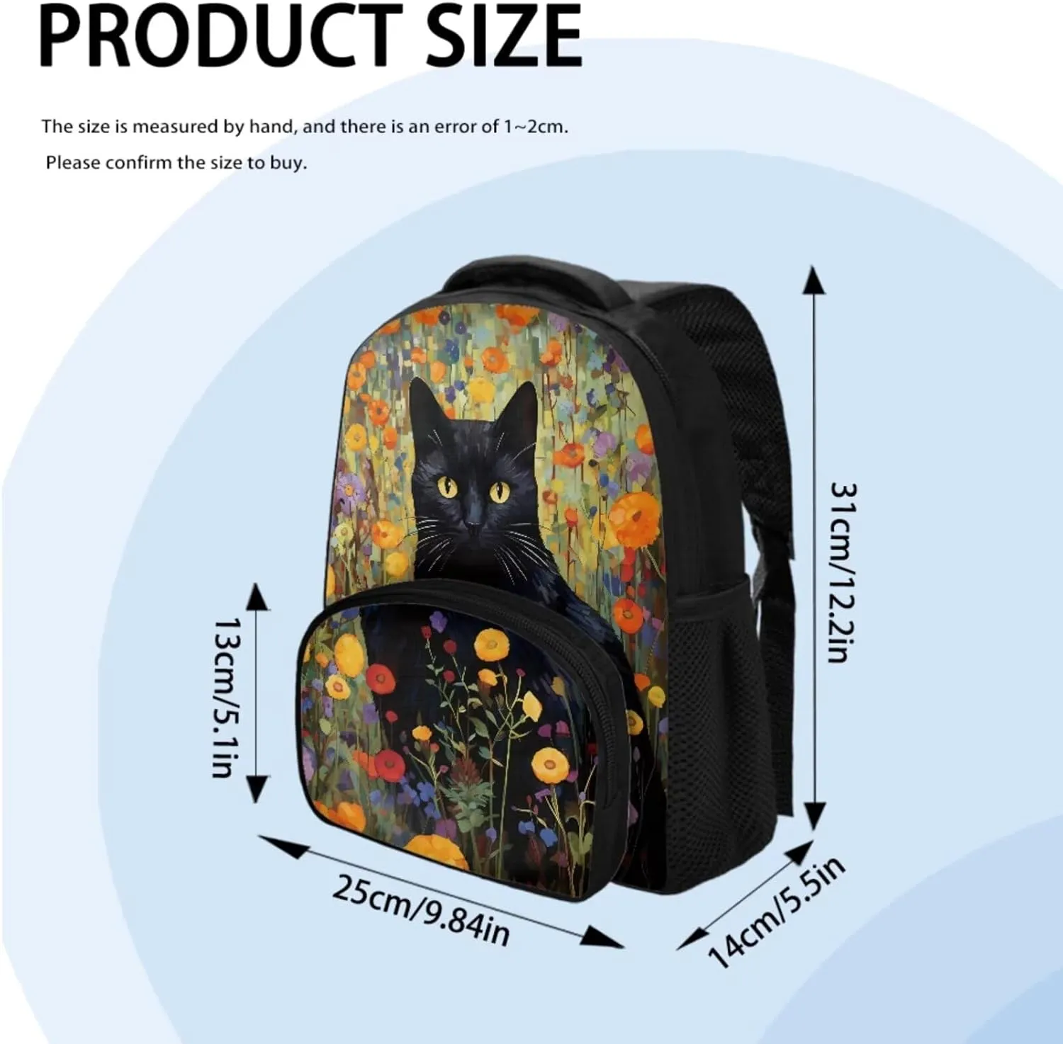 Black Cat Toddler Backpack and Lunch Box Set with Pencil Box Case Boys Preschool Backpack Cute Bookbag for Teen Girls Gift for Back-To-School Season,Birthdays,Etc