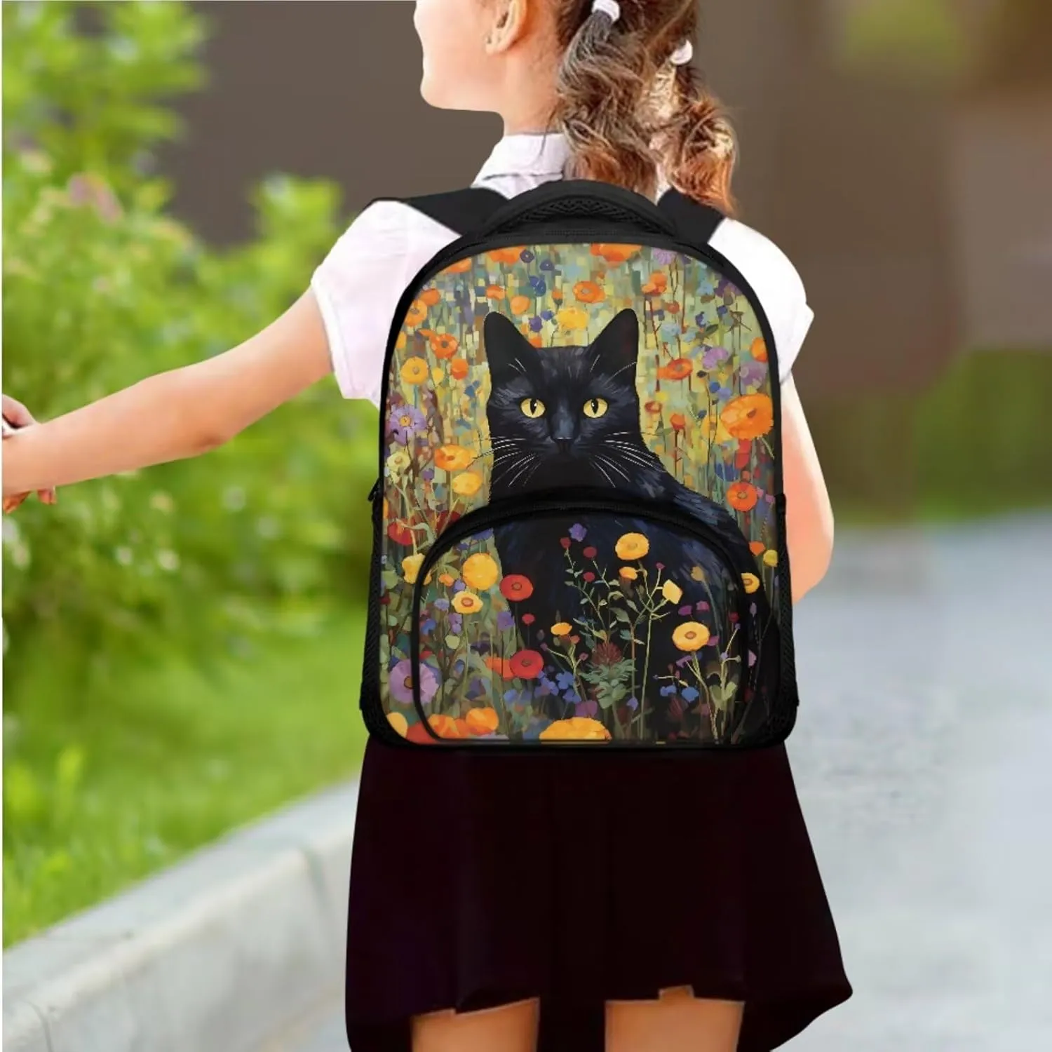 Black Cat Toddler Backpack and Lunch Box Set with Pencil Box Case Boys Preschool Backpack Cute Bookbag for Teen Girls Gift for Back-To-School Season,Birthdays,Etc