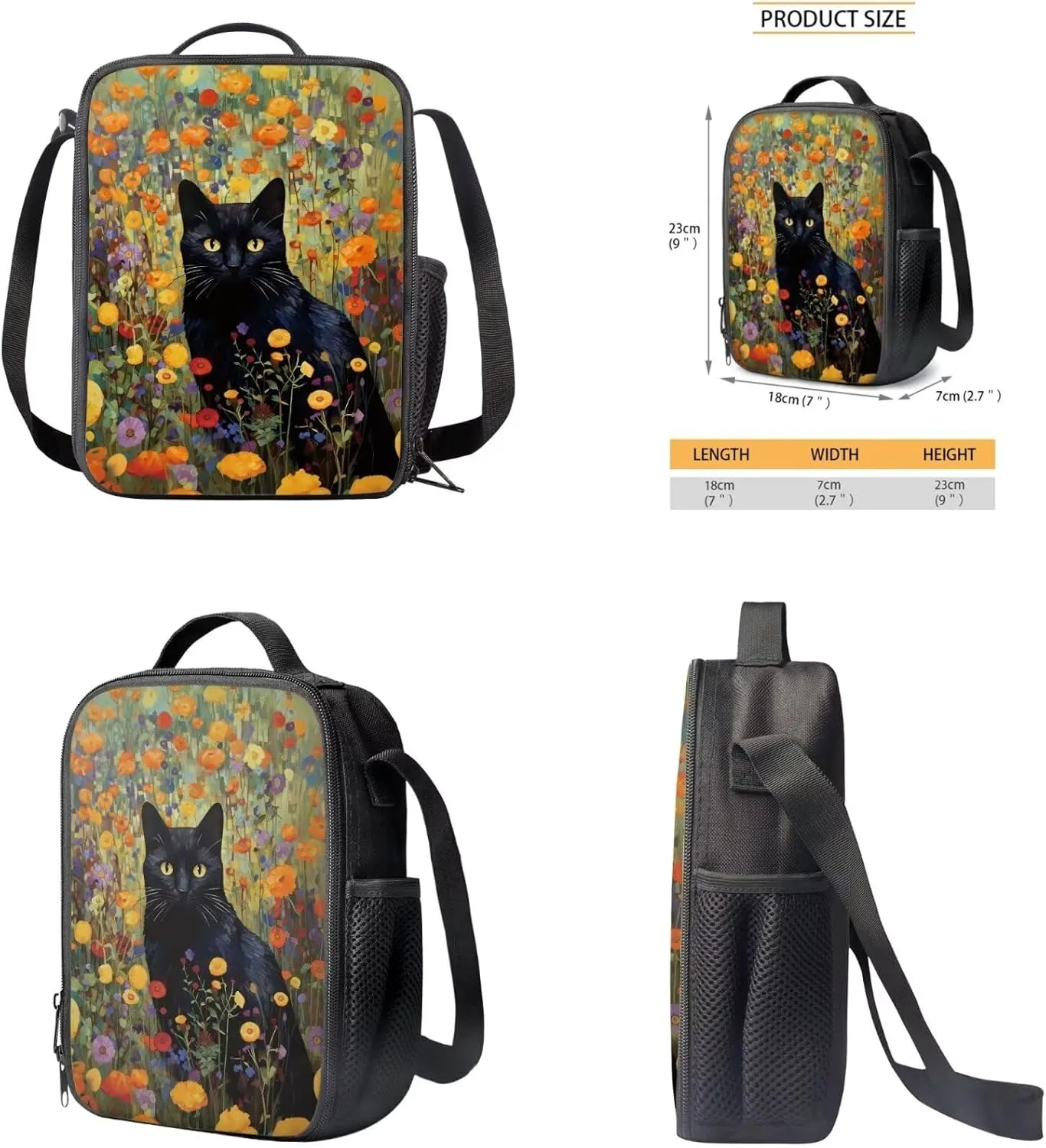 Black Cat Toddler Backpack and Lunch Box Set with Pencil Box Case Boys Preschool Backpack Cute Bookbag for Teen Girls Gift for Back-To-School Season,Birthdays,Etc
