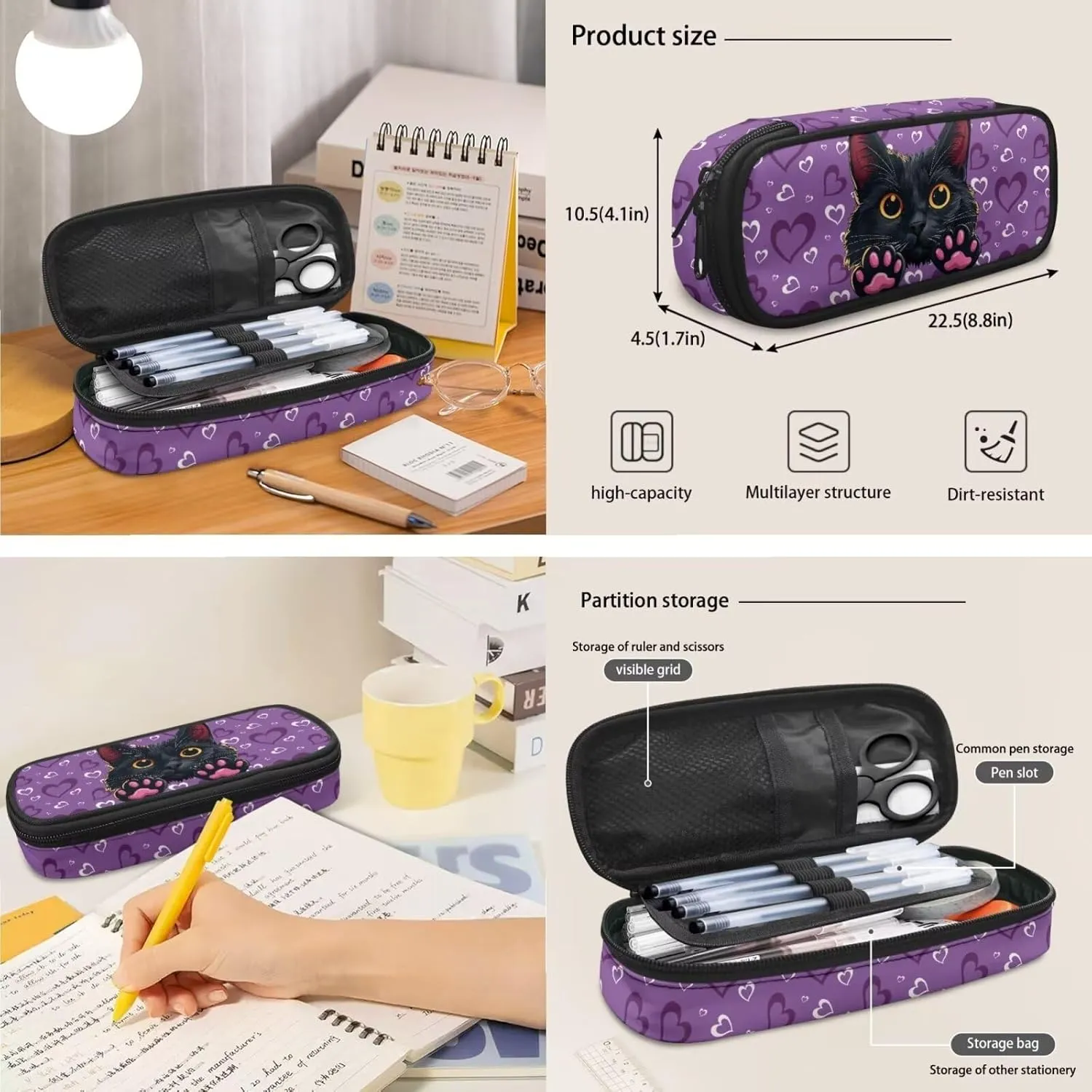 Black Cat Toddler Girl Backpack and Lunch Box Set 12 School Bags for Teen Boys Back to School Stylish School Backpack Gift for Birthdays,Thanksgiving Day,Christmas,New Year