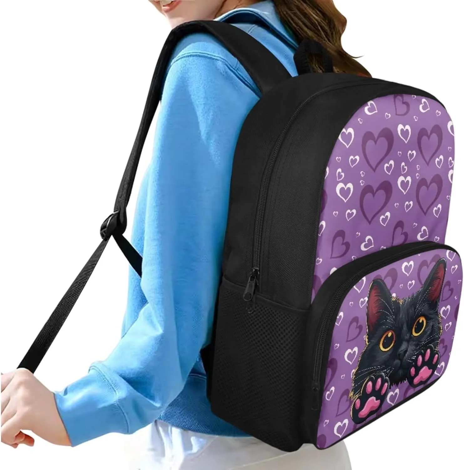 Black Cat Toddler Girl Backpack and Lunch Box Set 12 School Bags for Teen Boys Back to School Stylish School Backpack Gift for Birthdays,Thanksgiving Day,Christmas,New Year