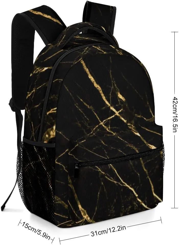 Black Gold Marble Kids Backpack Bag, Daypack Bag for Men Women Boys Girls School Travel