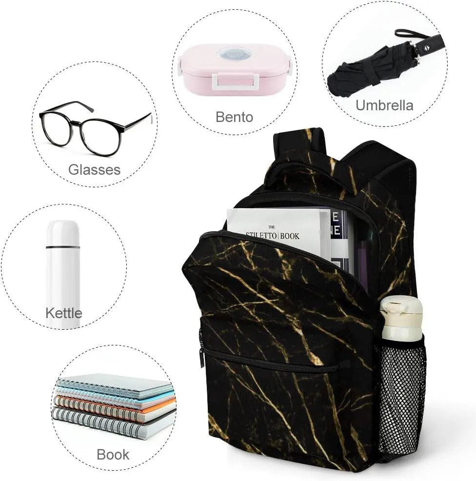 Black Gold Marble Kids Backpack Bag, Daypack Bag for Men Women Boys Girls School Travel