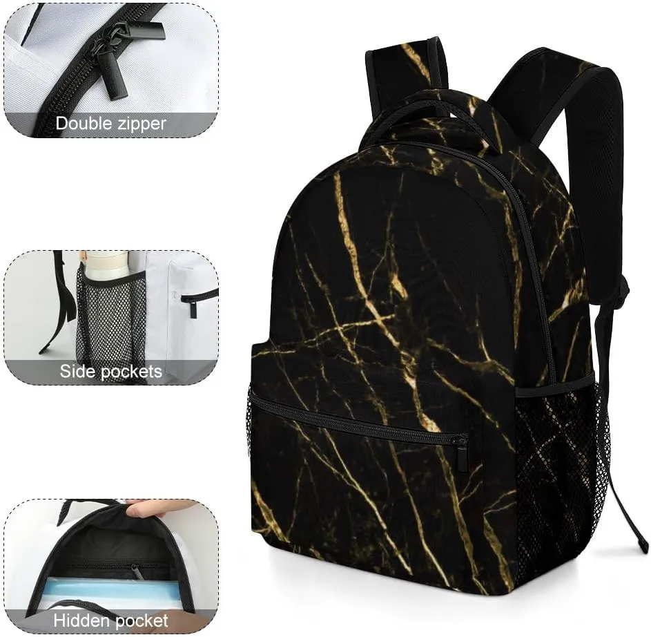 Black Gold Marble Kids Backpack Bag, Daypack Bag for Men Women Boys Girls School Travel