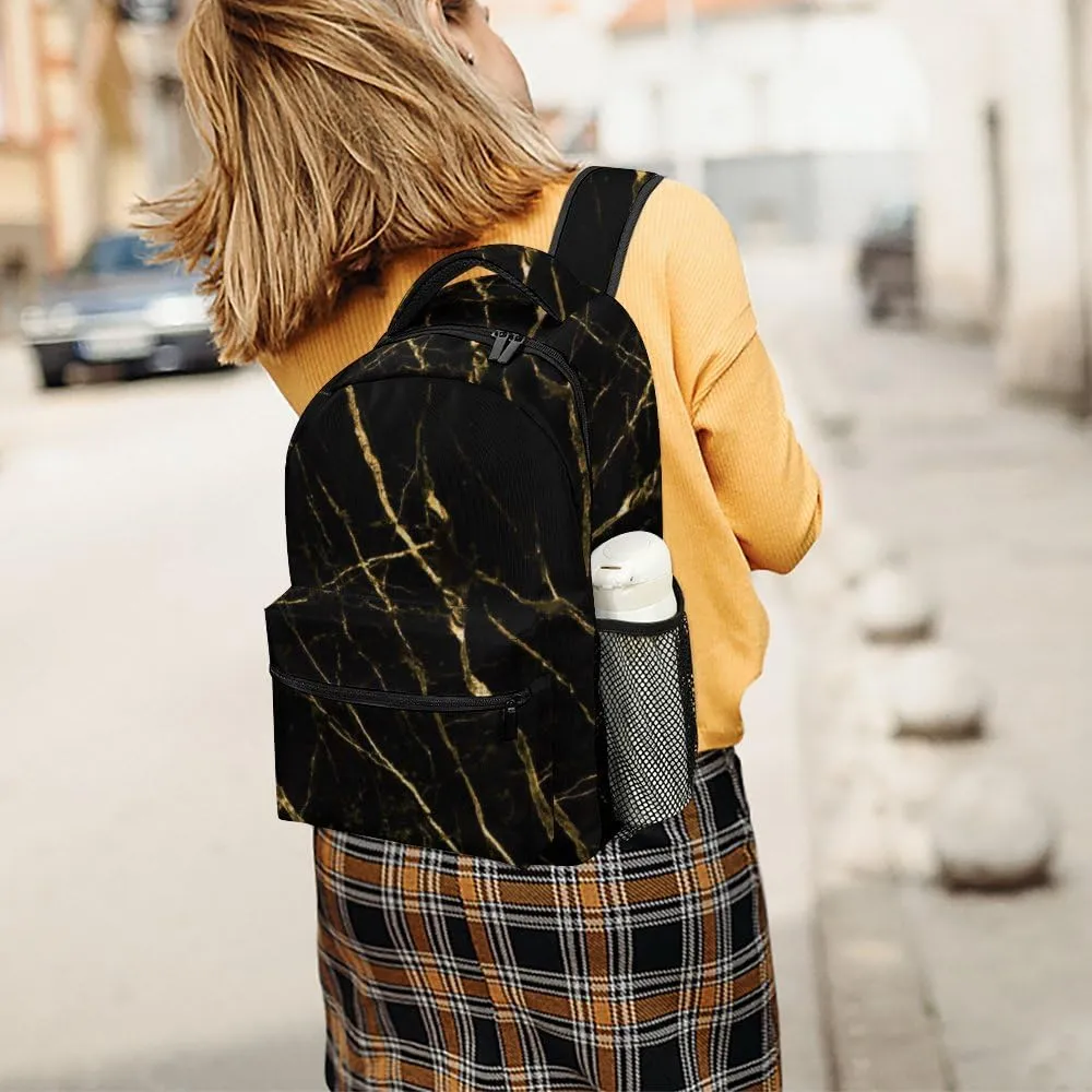 Black Gold Marble Kids Backpack Bag, Daypack Bag for Men Women Boys Girls School Travel
