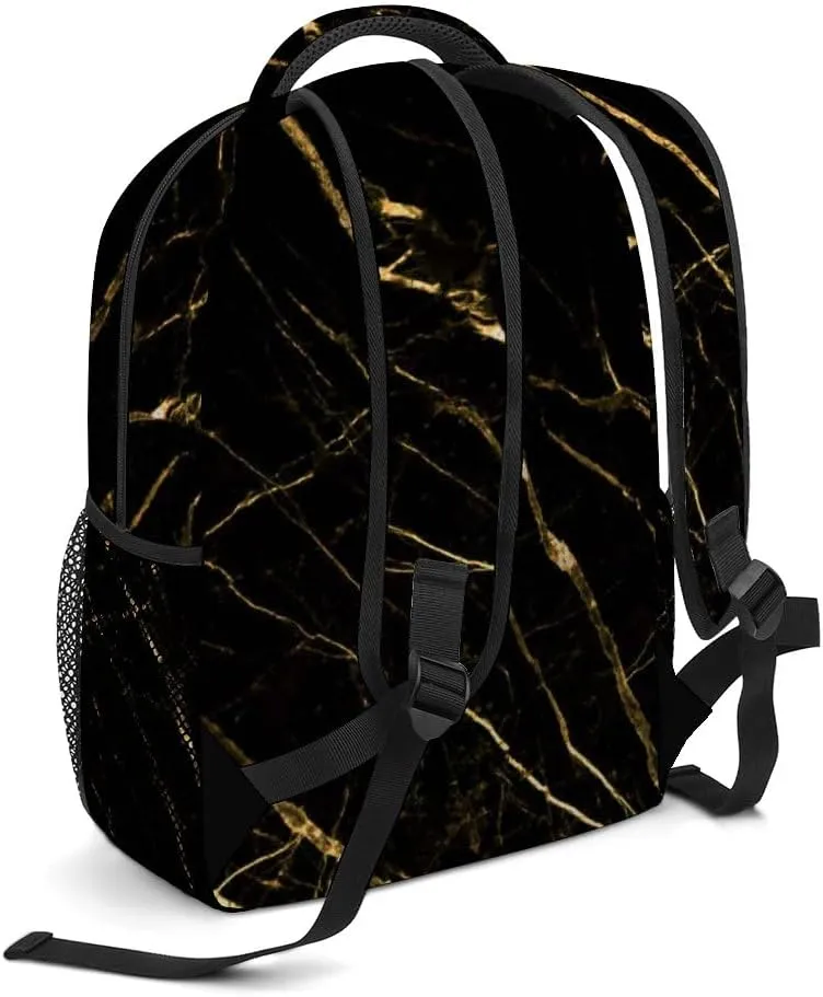 Black Gold Marble Kids Backpack Bag, Daypack Bag for Men Women Boys Girls School Travel