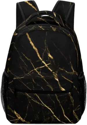 Black Gold Marble Kids Backpack Bag, Daypack Bag for Men Women Boys Girls School Travel
