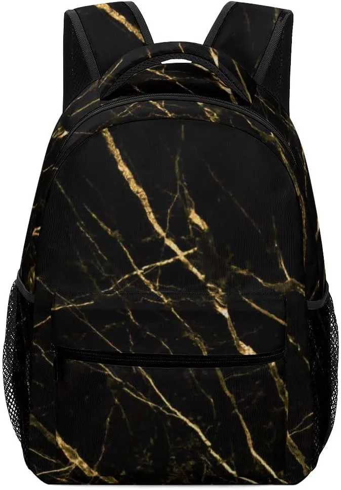 Black Gold Marble Kids Backpack Bag, Daypack Bag for Men Women Boys Girls School Travel