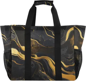 Black Gold Marble Large Tote Bags for Women Canvas Tote Purse Reusable Grocery Bags Top Handle Handbags for Travel, Work