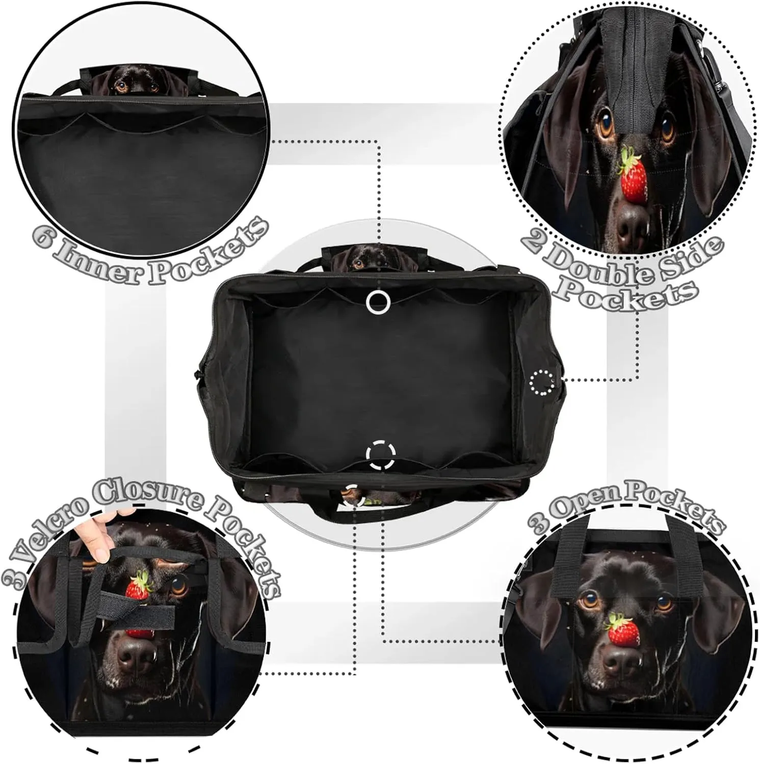 Black Labrador Funny Dog Tool Bags for Men and Women 14.8 Inch, Heavy Duty Waterproof Tool Box Organizer Bag, Wide Mouth Tool Tote Storage Bag with Adjustable Shoulder Strap