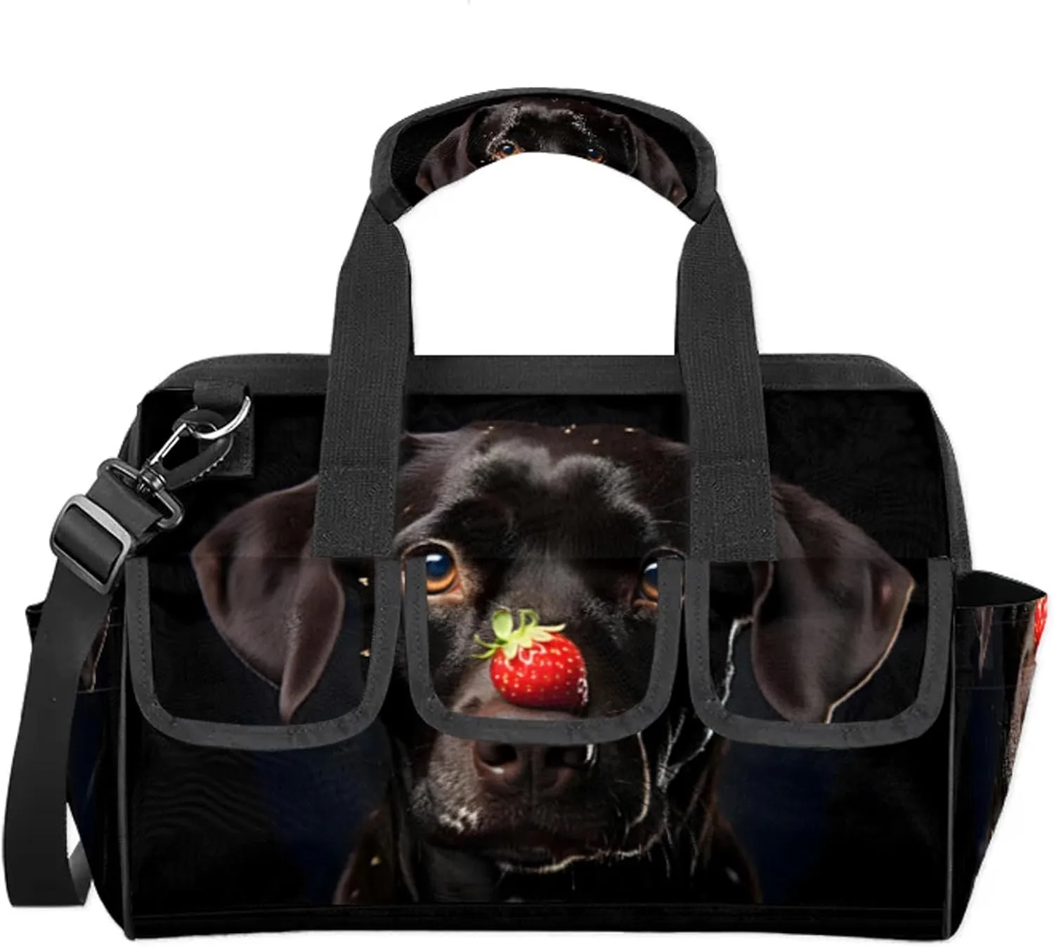 Black Labrador Funny Dog Tool Bags for Men and Women 14.8 Inch, Heavy Duty Waterproof Tool Box Organizer Bag, Wide Mouth Tool Tote Storage Bag with Adjustable Shoulder Strap