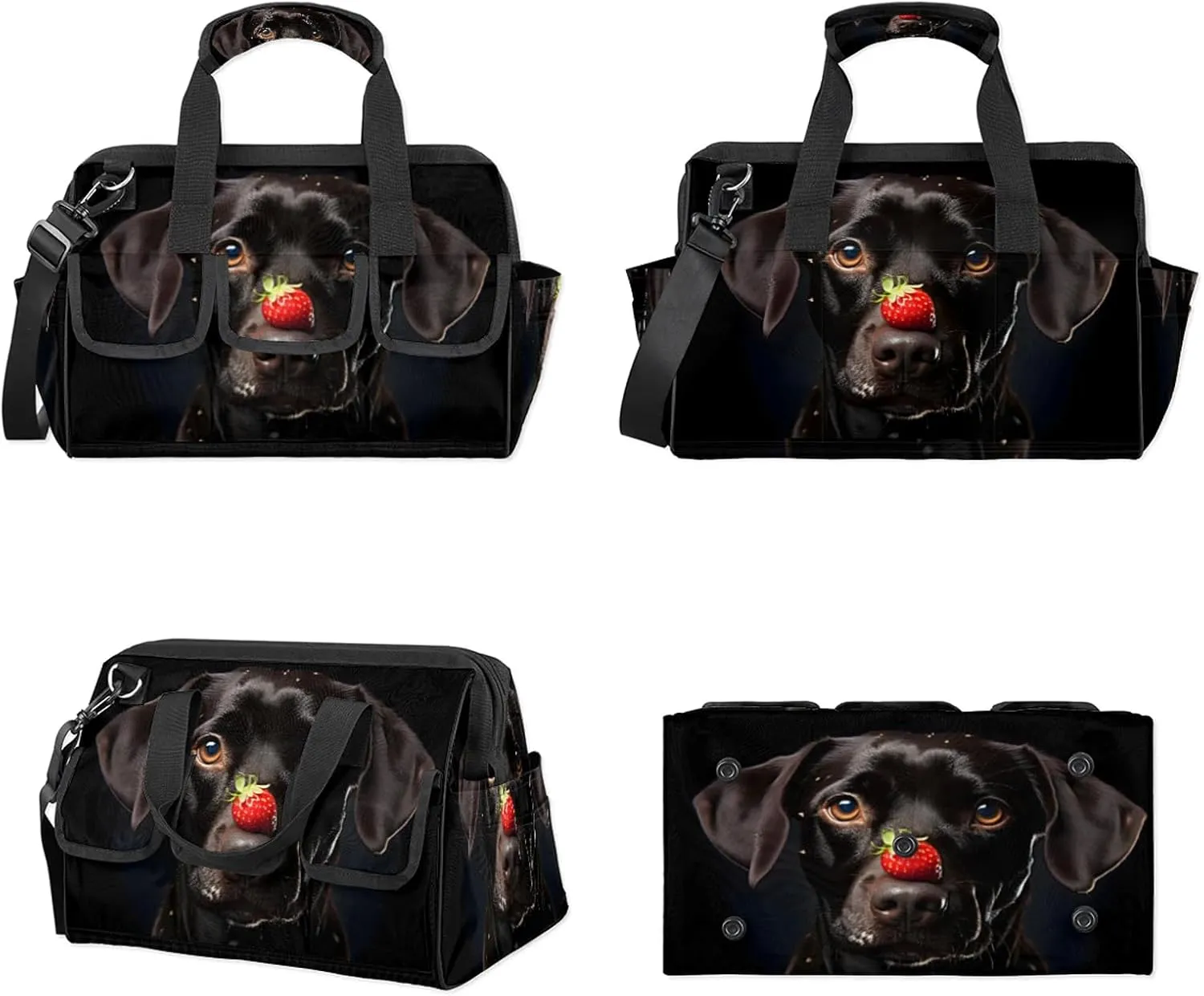 Black Labrador Funny Dog Tool Bags for Men and Women 14.8 Inch, Heavy Duty Waterproof Tool Box Organizer Bag, Wide Mouth Tool Tote Storage Bag with Adjustable Shoulder Strap