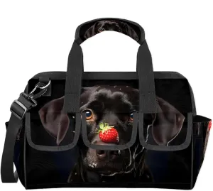 Black Labrador Funny Dog Tool Bags for Men and Women 14.8 Inch, Heavy Duty Waterproof Tool Box Organizer Bag, Wide Mouth Tool Tote Storage Bag with Adjustable Shoulder Strap