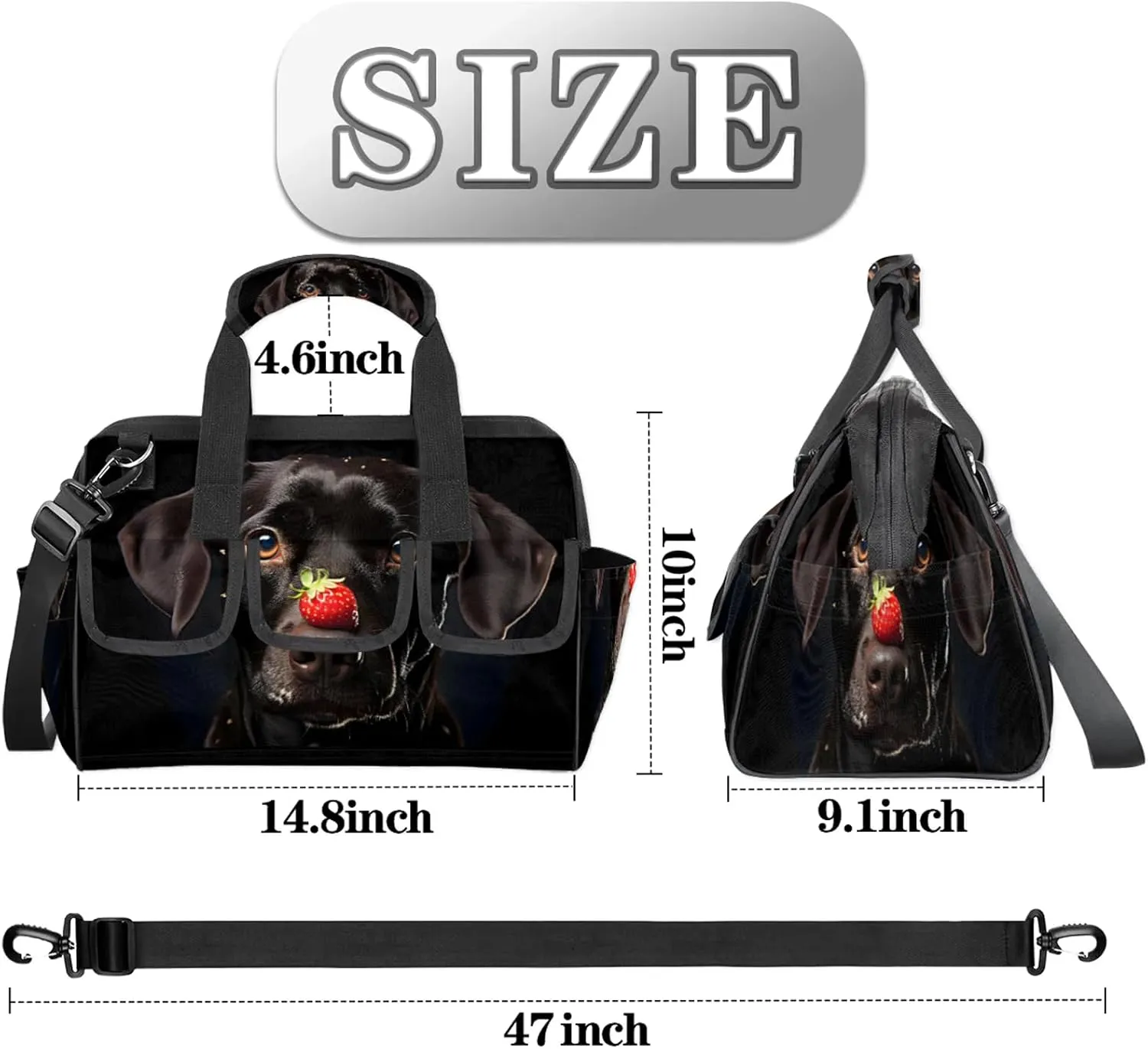 Black Labrador Funny Dog Tool Bags for Men and Women 14.8 Inch, Heavy Duty Waterproof Tool Box Organizer Bag, Wide Mouth Tool Tote Storage Bag with Adjustable Shoulder Strap