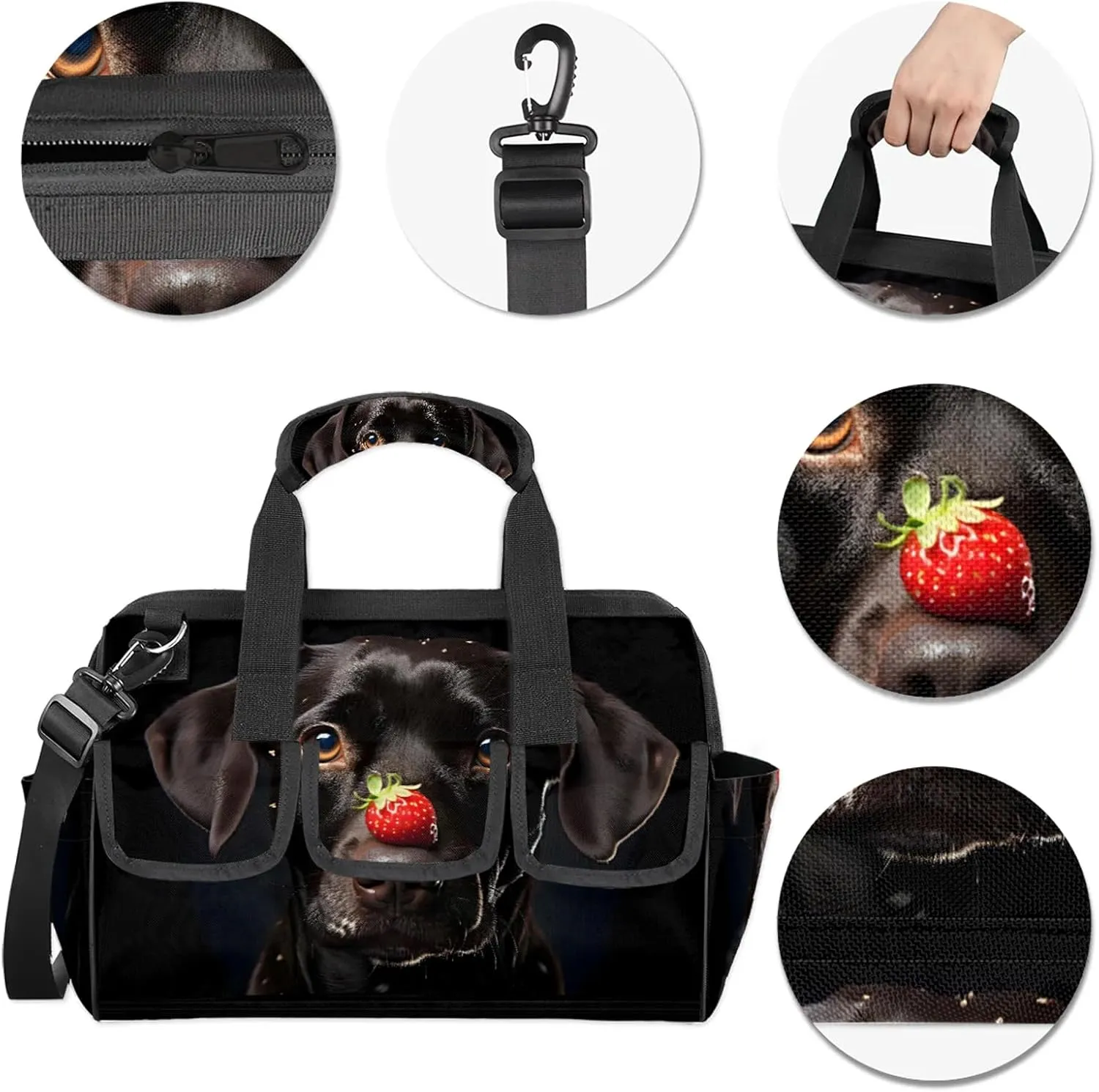 Black Labrador Funny Dog Tool Bags for Men and Women 14.8 Inch, Heavy Duty Waterproof Tool Box Organizer Bag, Wide Mouth Tool Tote Storage Bag with Adjustable Shoulder Strap