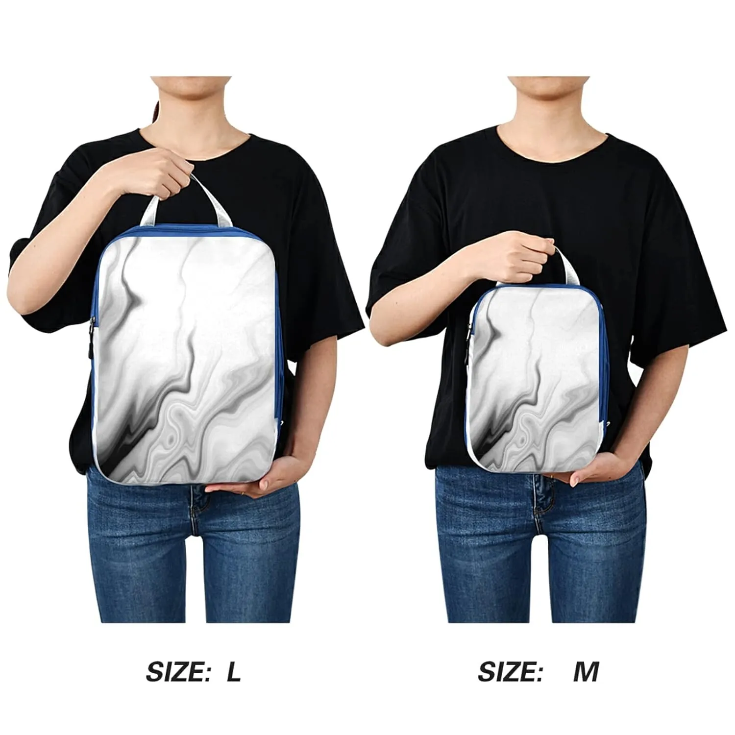 Black White Liquid Marble Agate Slab Paint Pastel Macro Wavy 3 Piece set Cubes Expandable Adjustable Luggage Packing Bags, Ultralight Organizer Accessories Travel Suitcase Compressible Bags