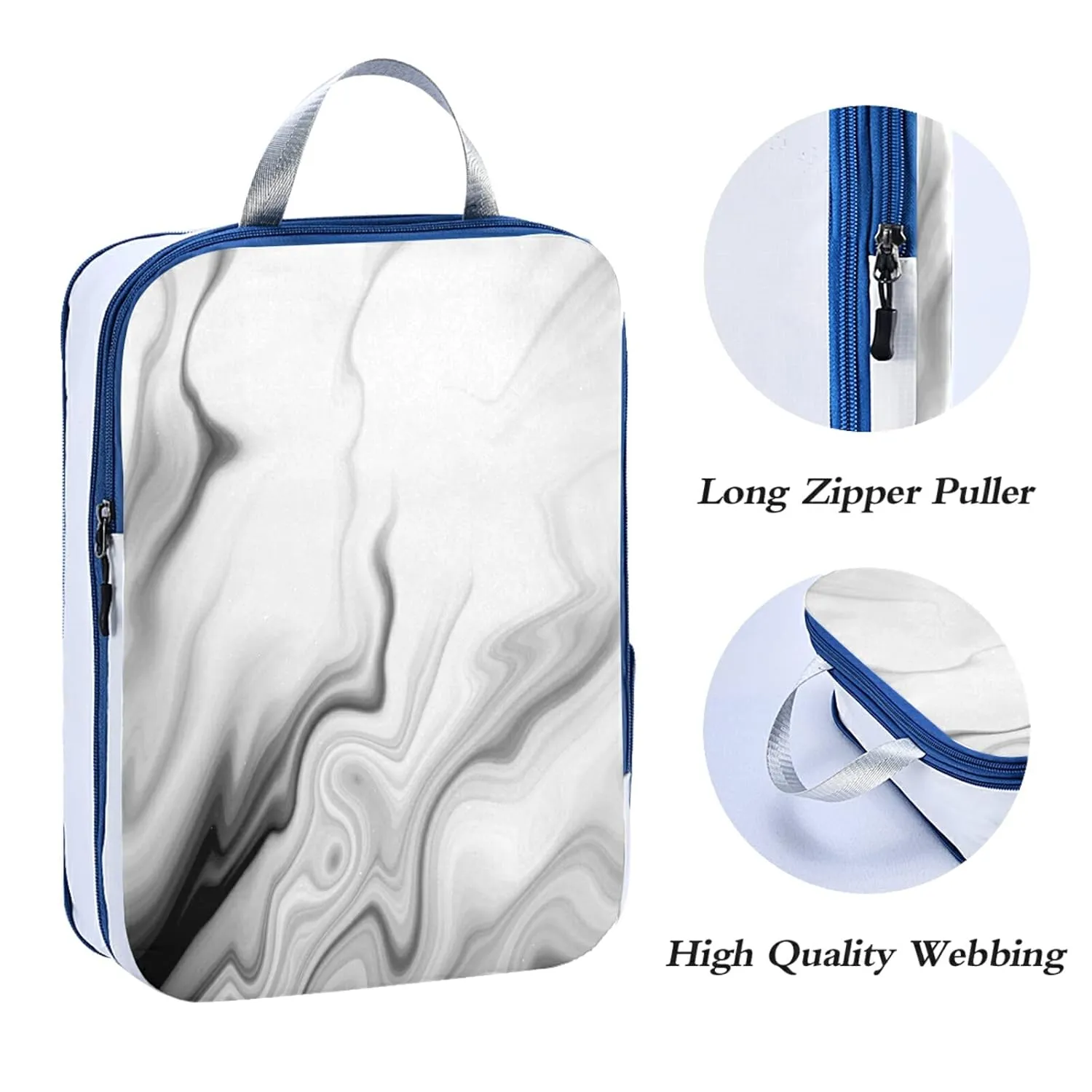 Black White Liquid Marble Agate Slab Paint Pastel Macro Wavy 3 Piece set Cubes Expandable Adjustable Luggage Packing Bags, Ultralight Organizer Accessories Travel Suitcase Compressible Bags