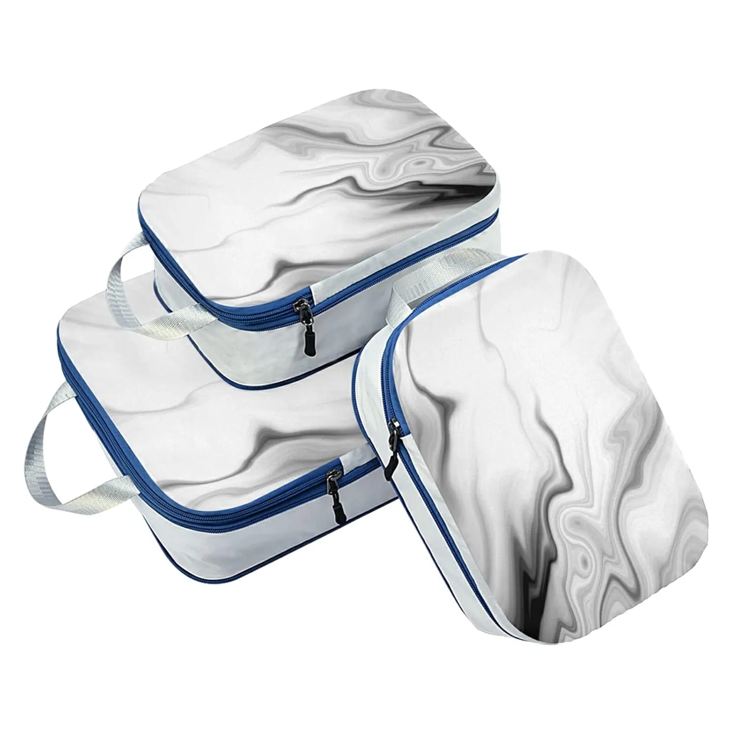 Black White Liquid Marble Agate Slab Paint Pastel Macro Wavy 3 Piece set Cubes Expandable Adjustable Luggage Packing Bags, Ultralight Organizer Accessories Travel Suitcase Compressible Bags