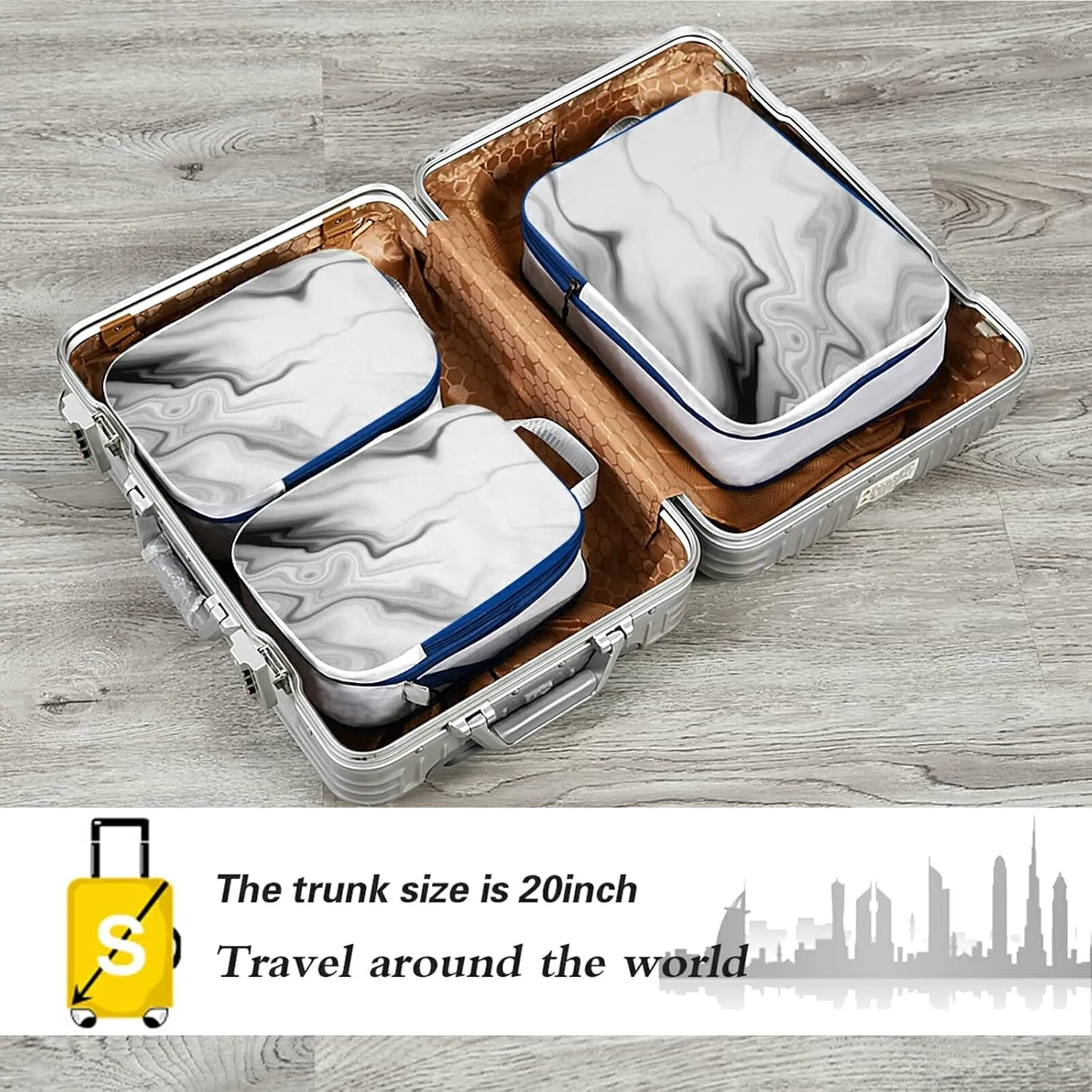 Black White Liquid Marble Agate Slab Paint Pastel Macro Wavy 3 Piece set Cubes Expandable Adjustable Luggage Packing Bags, Ultralight Organizer Accessories Travel Suitcase Compressible Bags