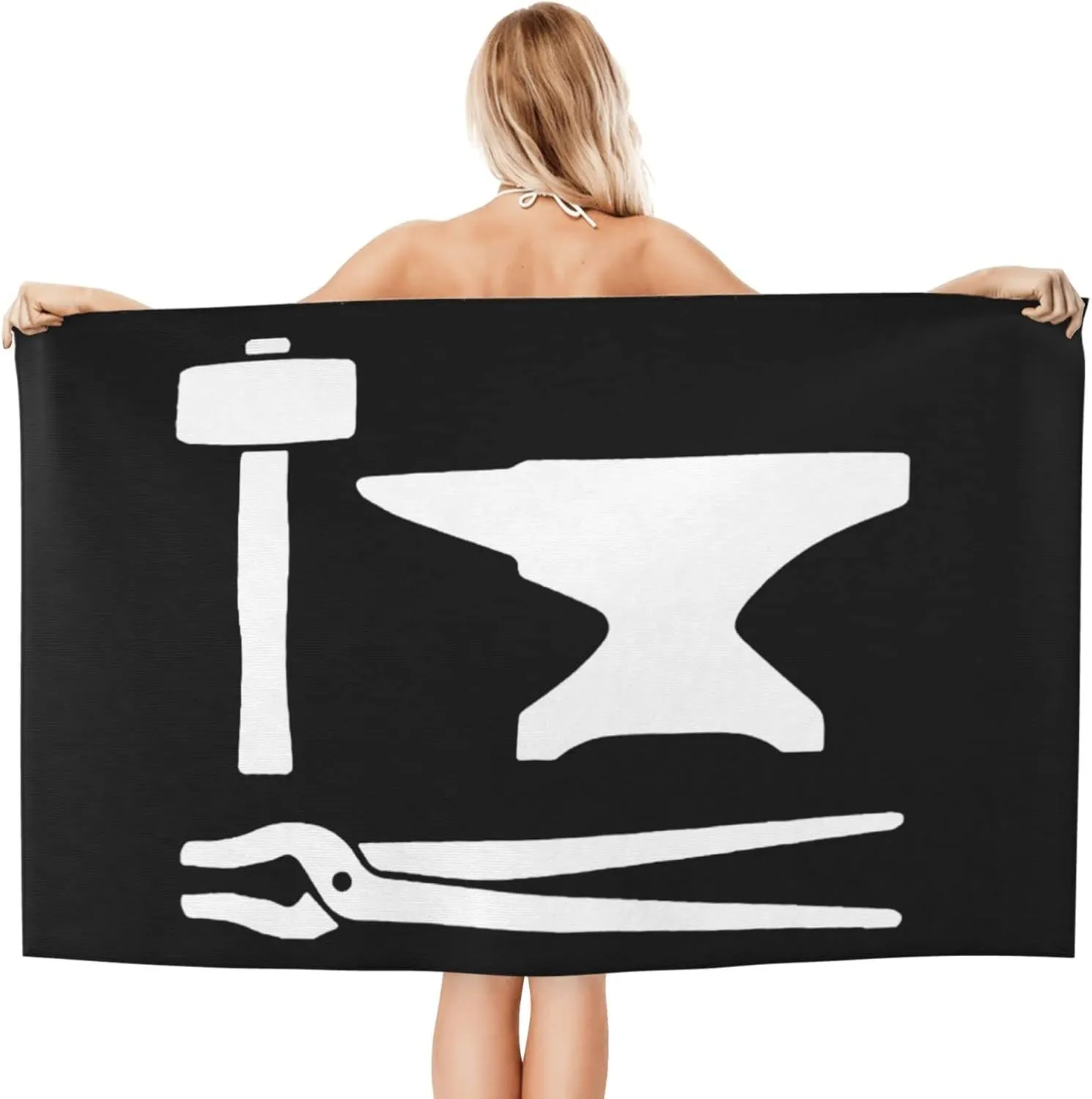 Blacksmith Hammer Logo Beach Towels Vacation Essentials Quick Dry Sand Free Oversized Bath Pool Swim Towel Extra Large Absorbent Bathroom Towels Adult Travel Accessories