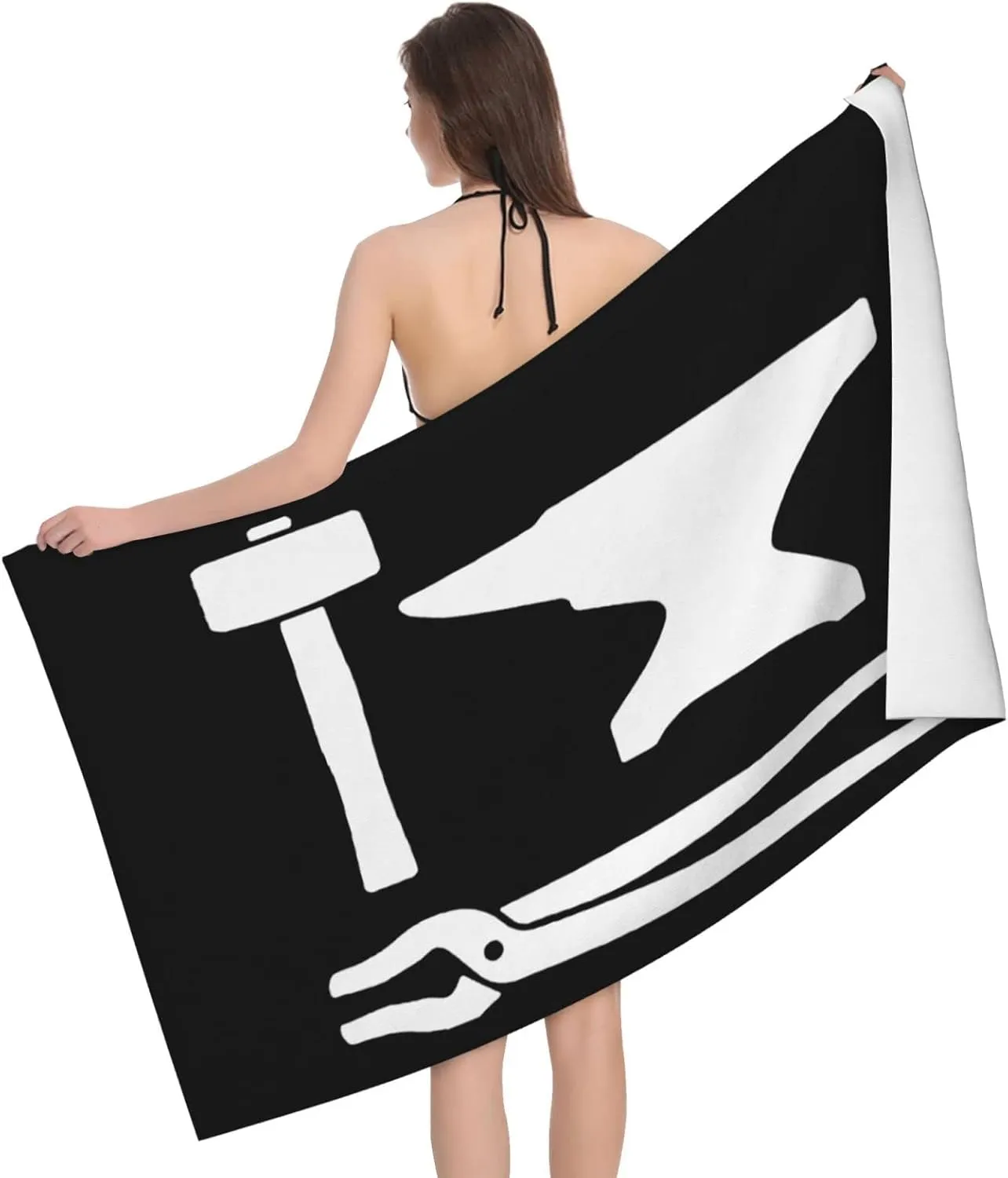 Blacksmith Hammer Logo Beach Towels Vacation Essentials Quick Dry Sand Free Oversized Bath Pool Swim Towel Extra Large Absorbent Bathroom Towels Adult Travel Accessories