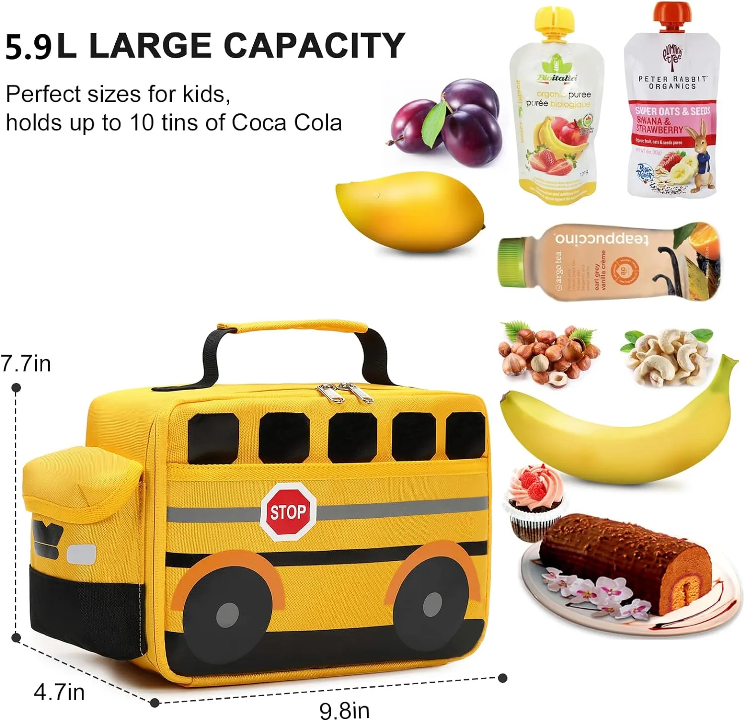 Bluboon Insulated Lunch Box for Kids Boys Girls School Lunch Bags Reusable Cooler Thermal Meal Tote for Picnic (Yellow School bus)
