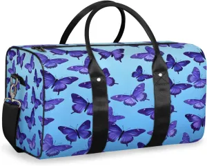 Blue Travel Duffle Bag, Sports Gym Bags for Women Men, Carry On Weekender Overnight Bag, Butterfly Workout Hospital Airplane Trips Bag