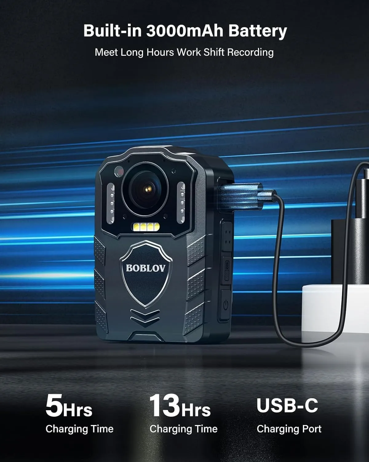 BOBLOV KJ25 1080P Body Camera,3000mAh Large Battery for 13 Hours Video Shooting with Audio, Night Vision Body Cam with Pre/Post-Recording, Multiple Use for Law Enforcement(64G Included)