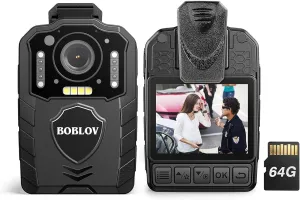 BOBLOV KJ25 1080P Body Camera,3000mAh Large Battery for 13 Hours Video Shooting with Audio, Night Vision Body Cam with Pre/Post-Recording, Multiple Use for Law Enforcement(64G Included)