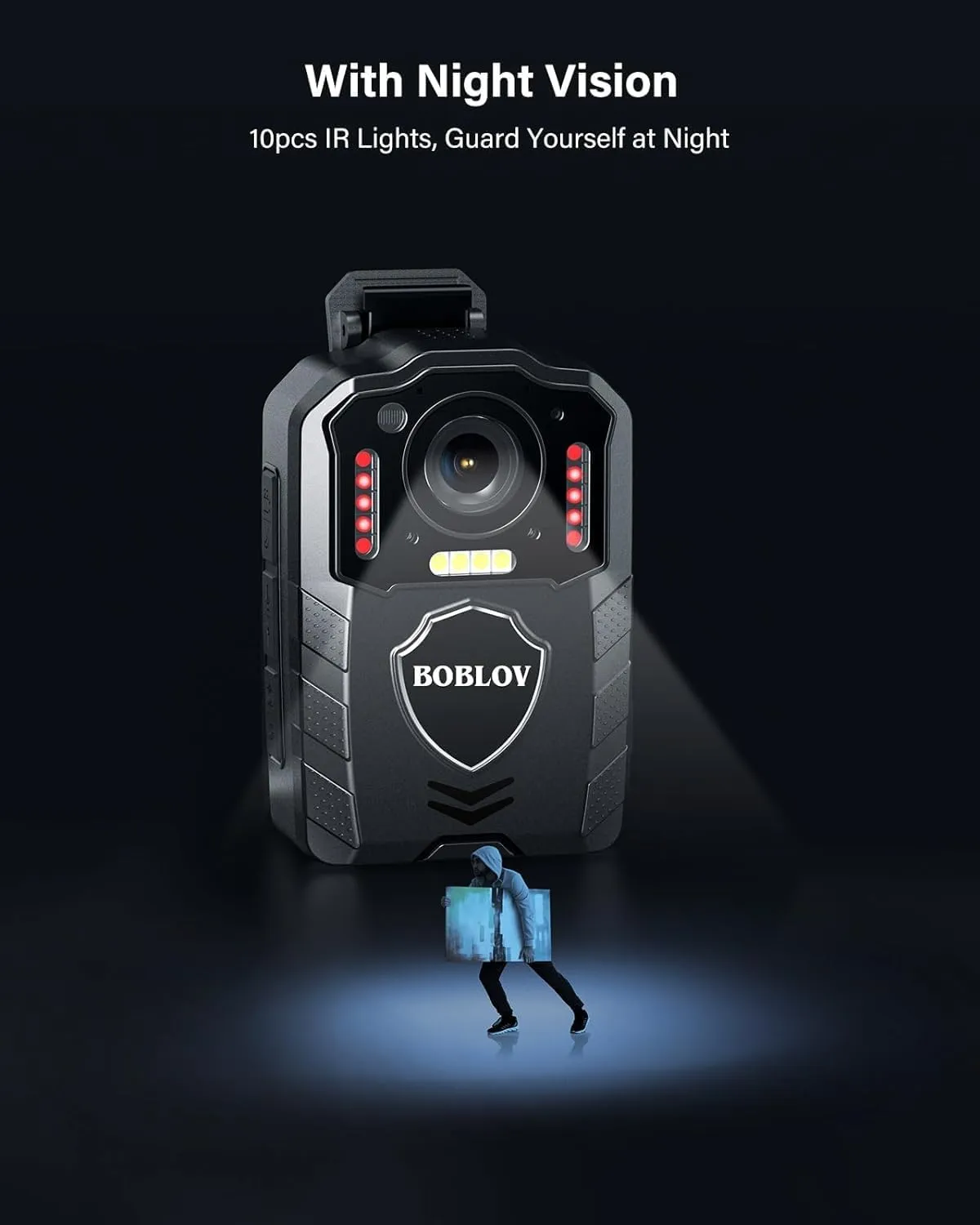 BOBLOV KJ25 1080P Body Camera,3000mAh Large Battery for 13 Hours Video Shooting with Audio, Night Vision Body Cam with Pre/Post-Recording, Multiple Use for Law Enforcement(64G Included)