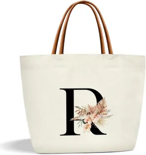 Boho Monogram Initial R Tote Bags for Women, Personalized Canvas Tote Bags Monogrammed Gifts for Women Birthday Wedding Gifts for Mom Sister Teacher Friend Bridesmaid, Beach Bag Shopping Handbag -ZM17