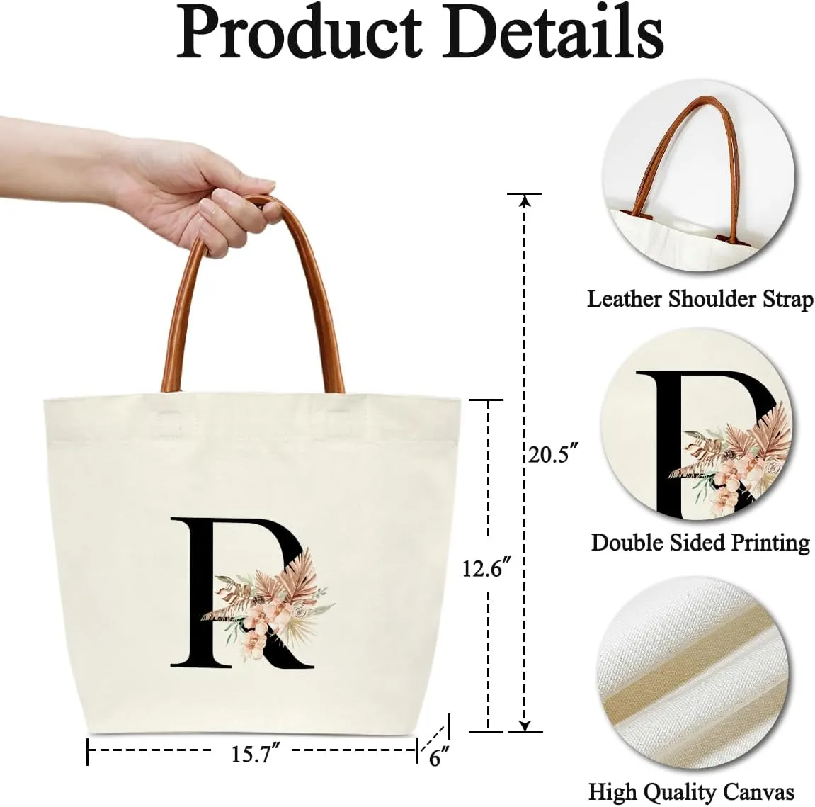 Boho Monogram Initial R Tote Bags for Women, Personalized Canvas Tote Bags Monogrammed Gifts for Women Birthday Wedding Gifts for Mom Sister Teacher Friend Bridesmaid, Beach Bag Shopping Handbag -ZM17