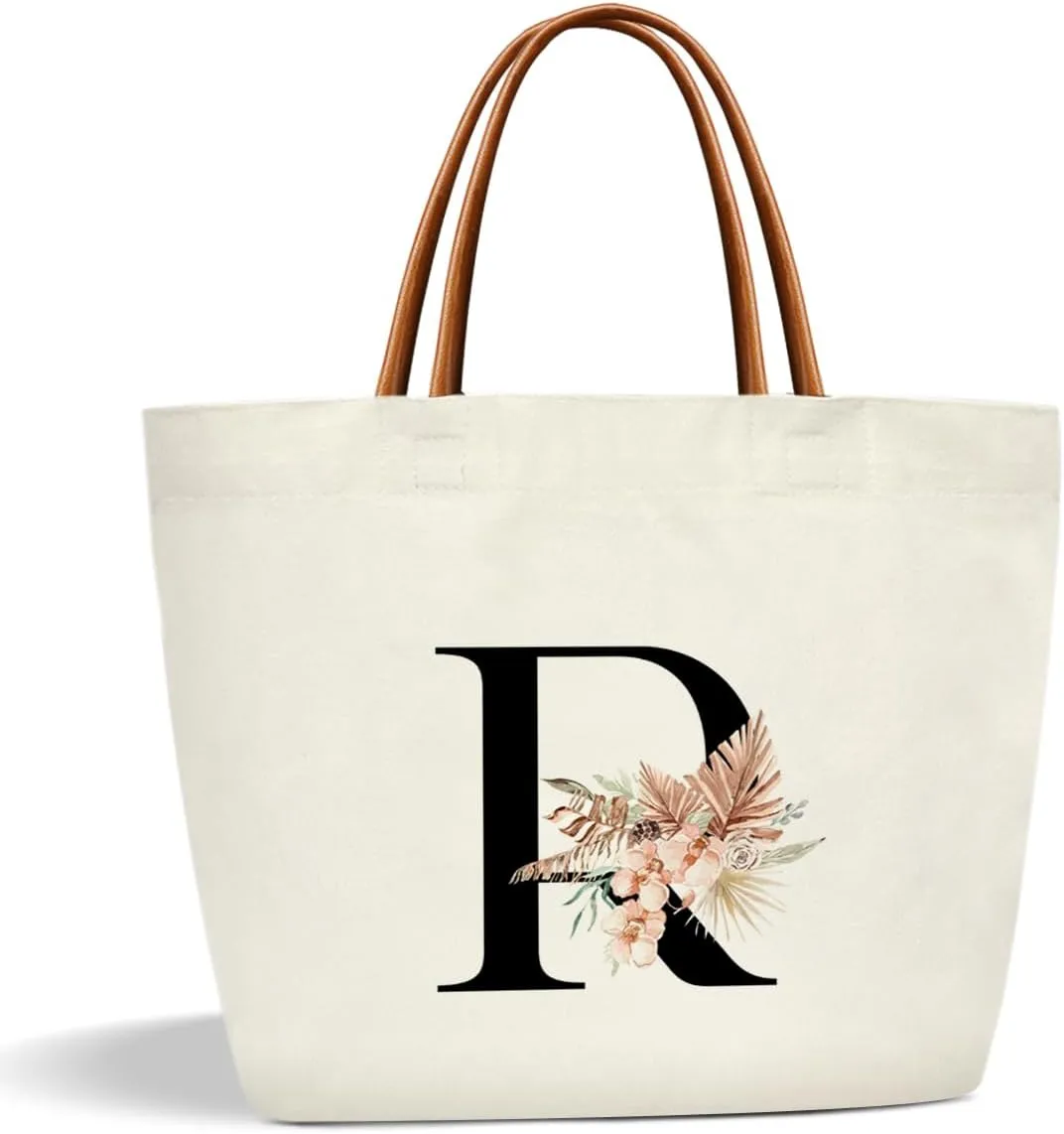 Boho Monogram Initial R Tote Bags for Women, Personalized Canvas Tote Bags Monogrammed Gifts for Women Birthday Wedding Gifts for Mom Sister Teacher Friend Bridesmaid, Beach Bag Shopping Handbag -ZM17